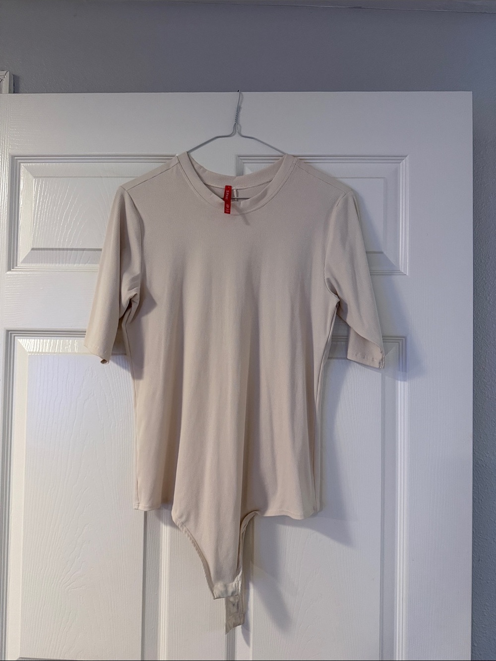 SPANX Cream Short-Sleeve Crewneck Bodysuit